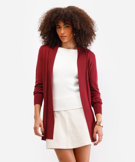 cardigan feminino de tricot manga longa vinho