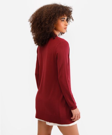 cardigan feminino de tricot manga longa vinho