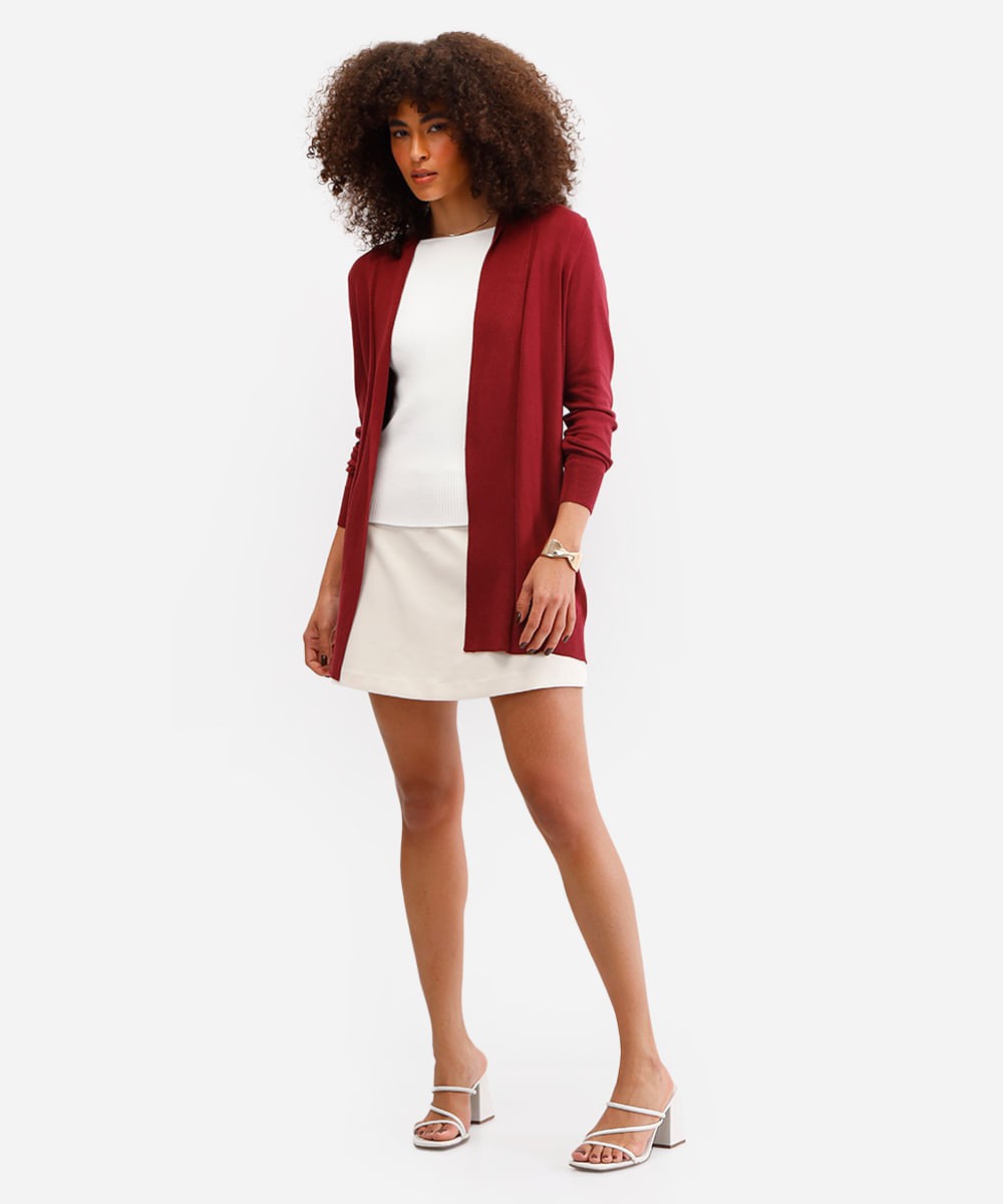 cardigan feminino de tricot manga longa vinho