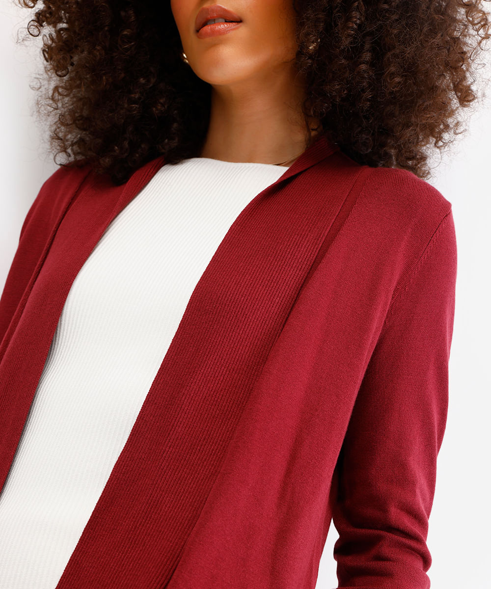 cardigan feminino de tricot manga longa vinho