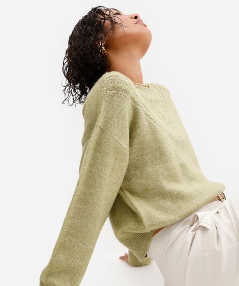 suéter feminino de tricot texturizado verde