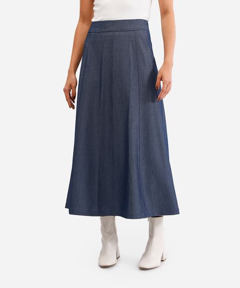 saia longa feminina evasê azul