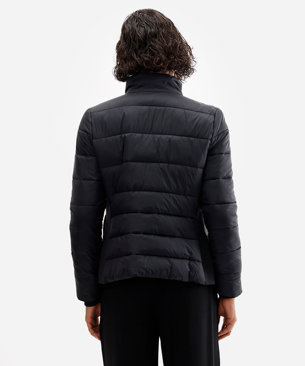 jaqueta puffer feminina manga longa preto
