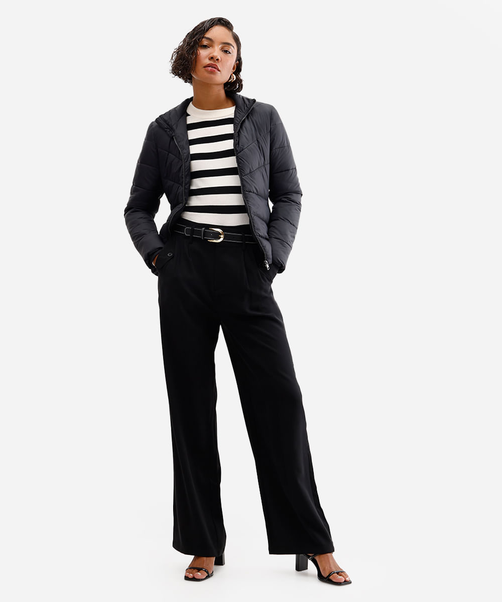 jaqueta puffer feminina manga longa preto