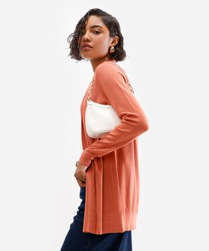 cardigan feminino de tricot manga longa laranja