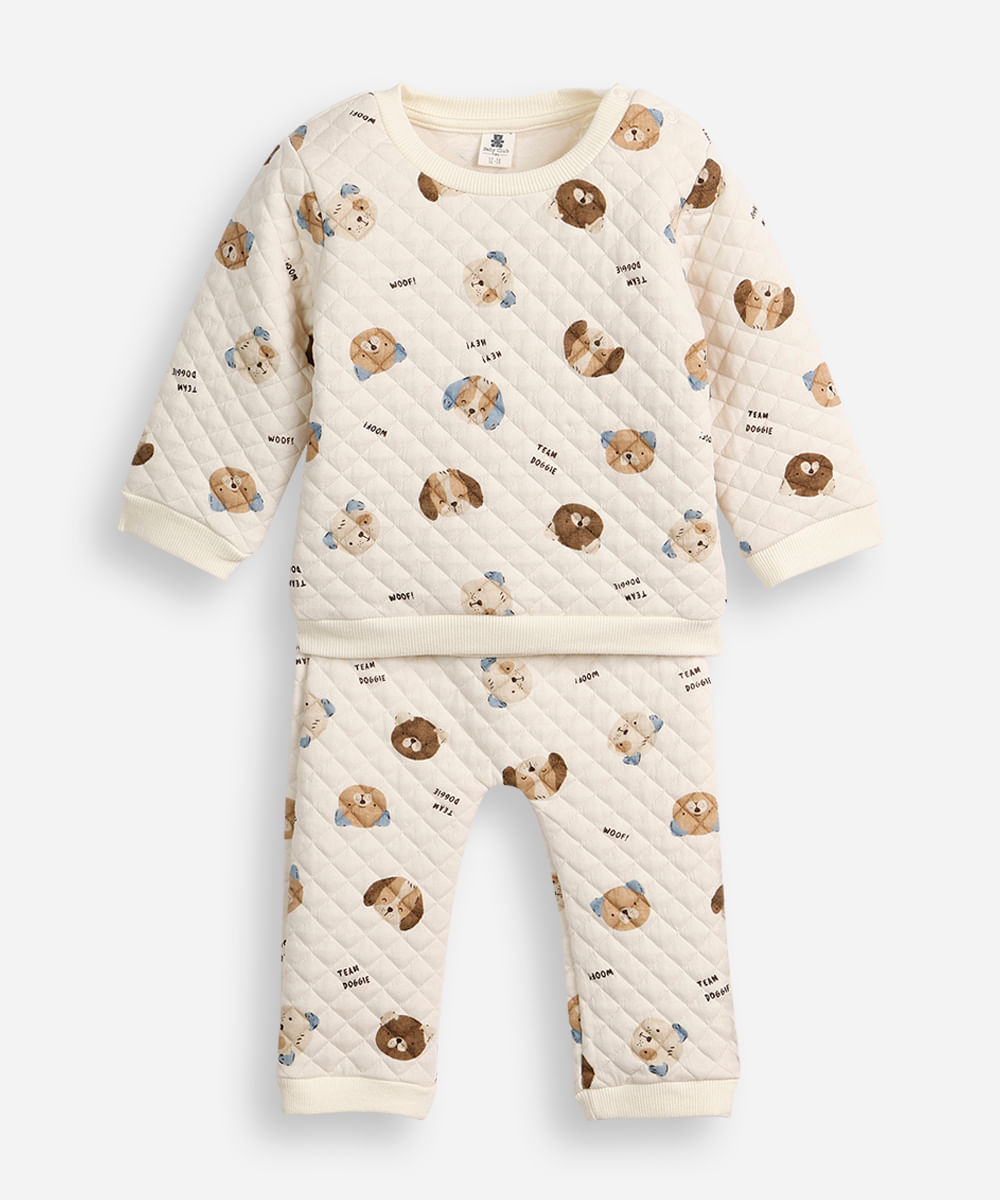 conjunto infantil longo matelassê cachorrinho off white