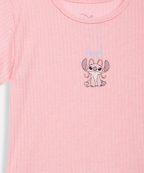 pijama curto infantil canelado angel rosa
