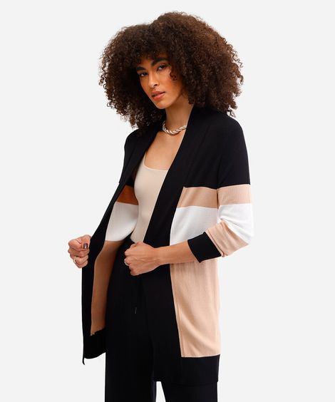 cardigan de tricô detalhe canelado bege