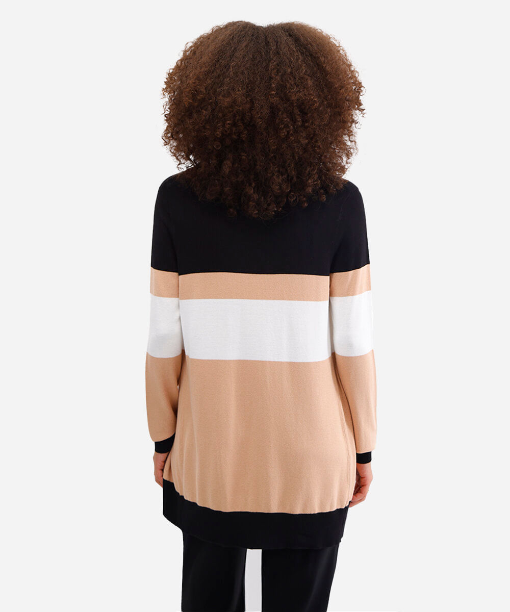 cardigan de tricô detalhe canelado bege