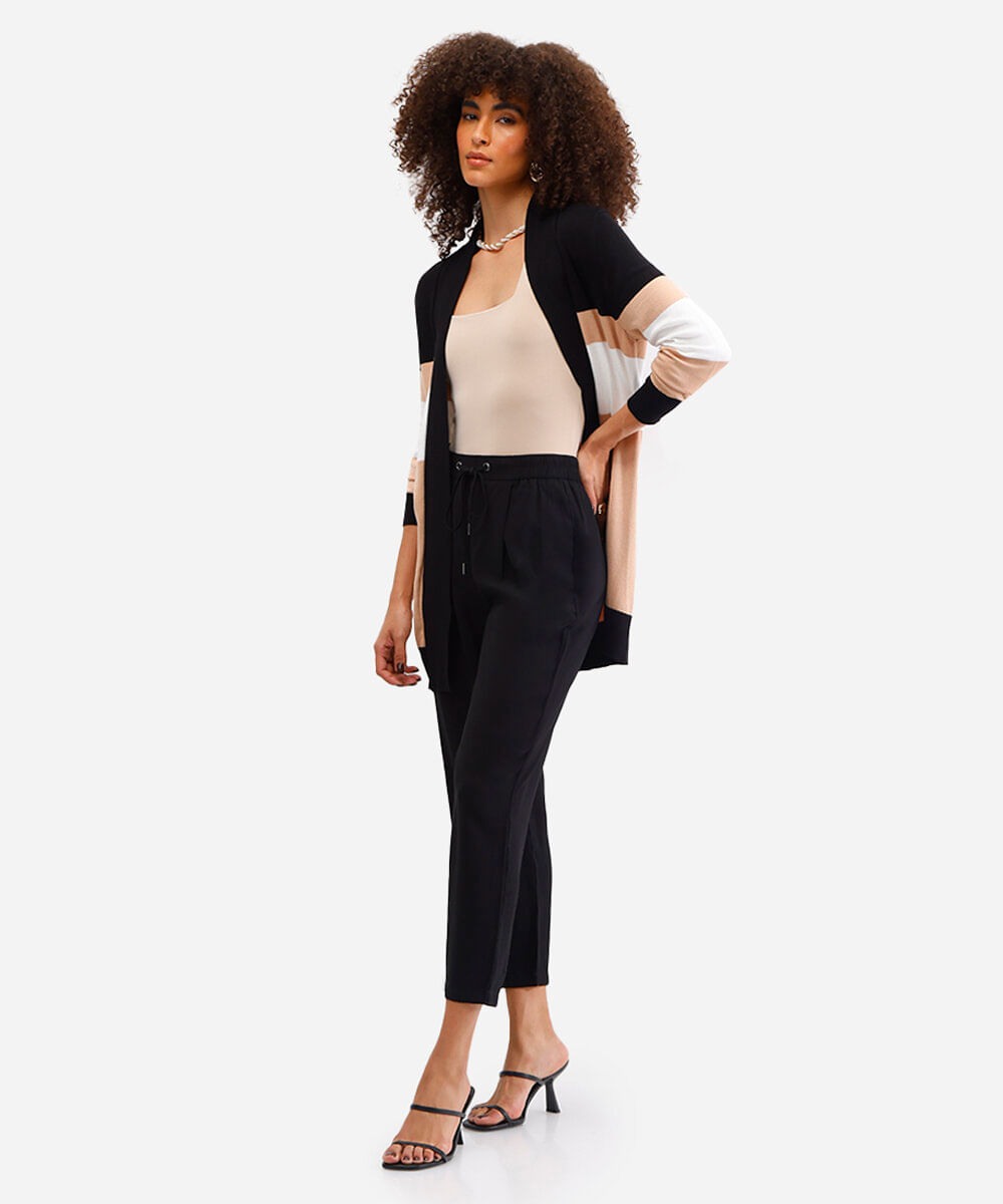 cardigan de tricô detalhe canelado bege