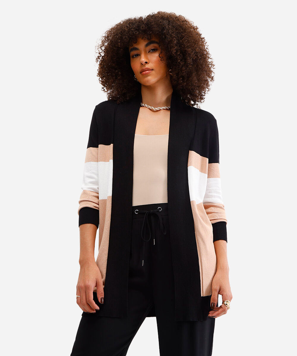 cardigan de tricô detalhe canelado bege