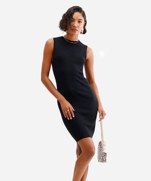 vestido curto de tricot canelado preto