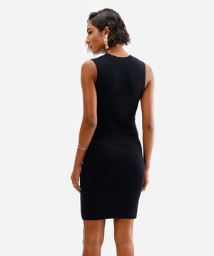 vestido curto de tricot canelado preto