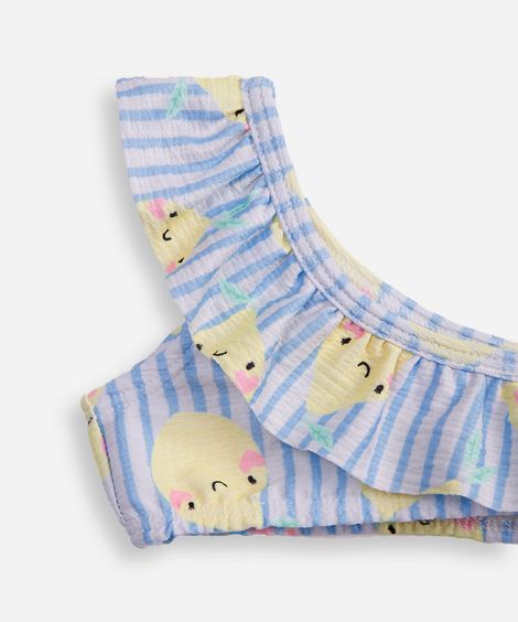 biquíni infantil com babado listrado off white