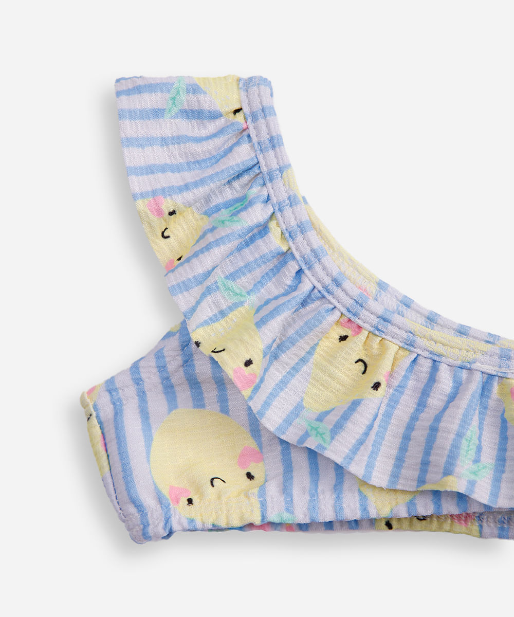 biquíni infantil com babado listrado off white