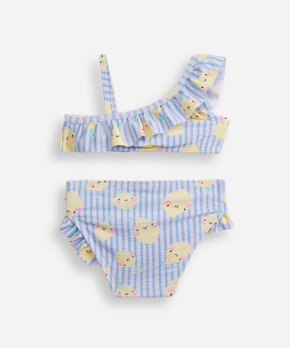 biquíni infantil com babado listrado off white