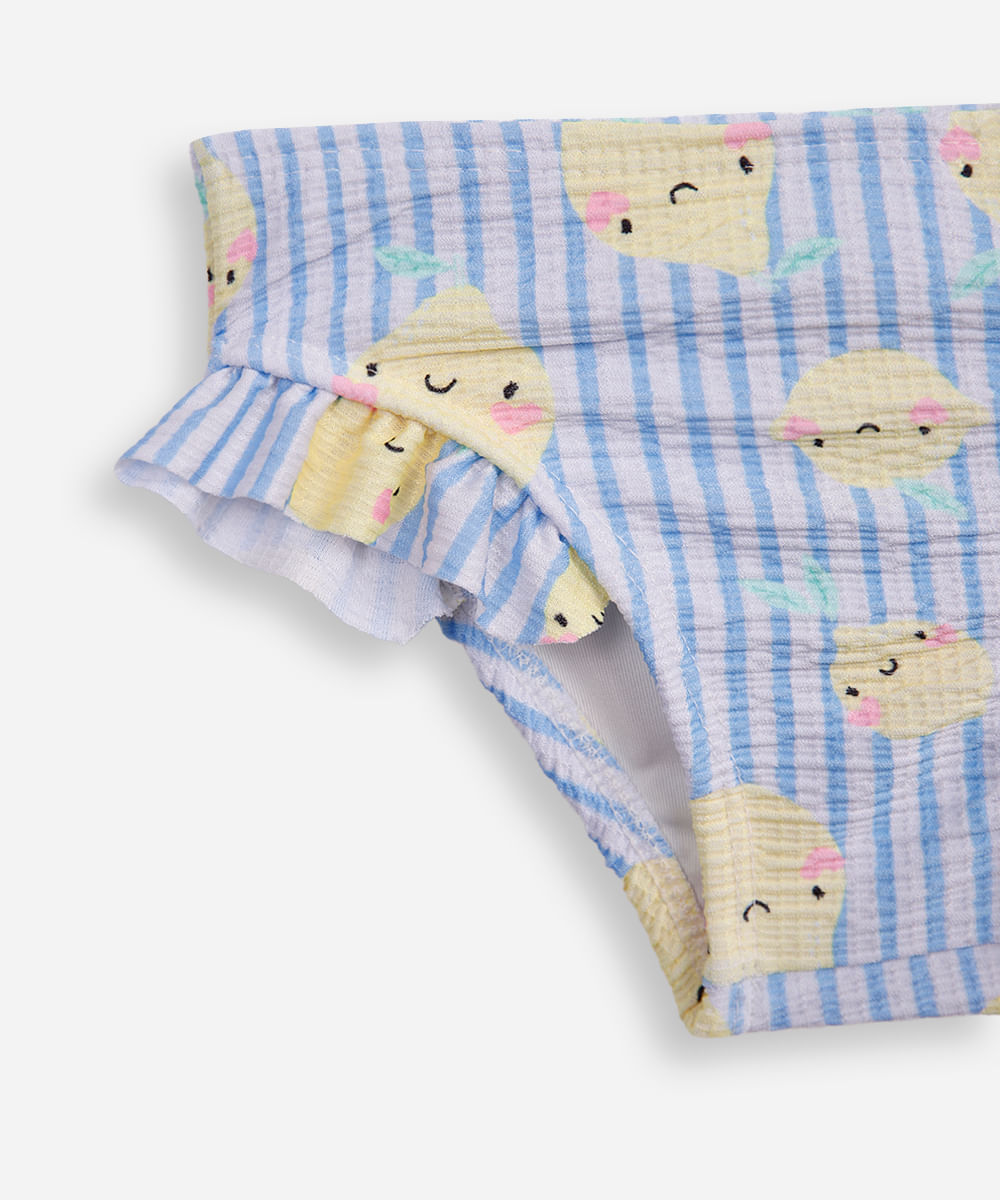 biquíni infantil com babado listrado off white