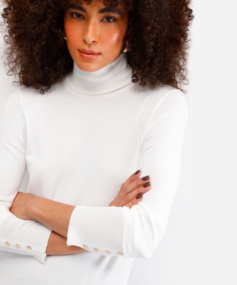 blusa gola alta manga longa botões off white