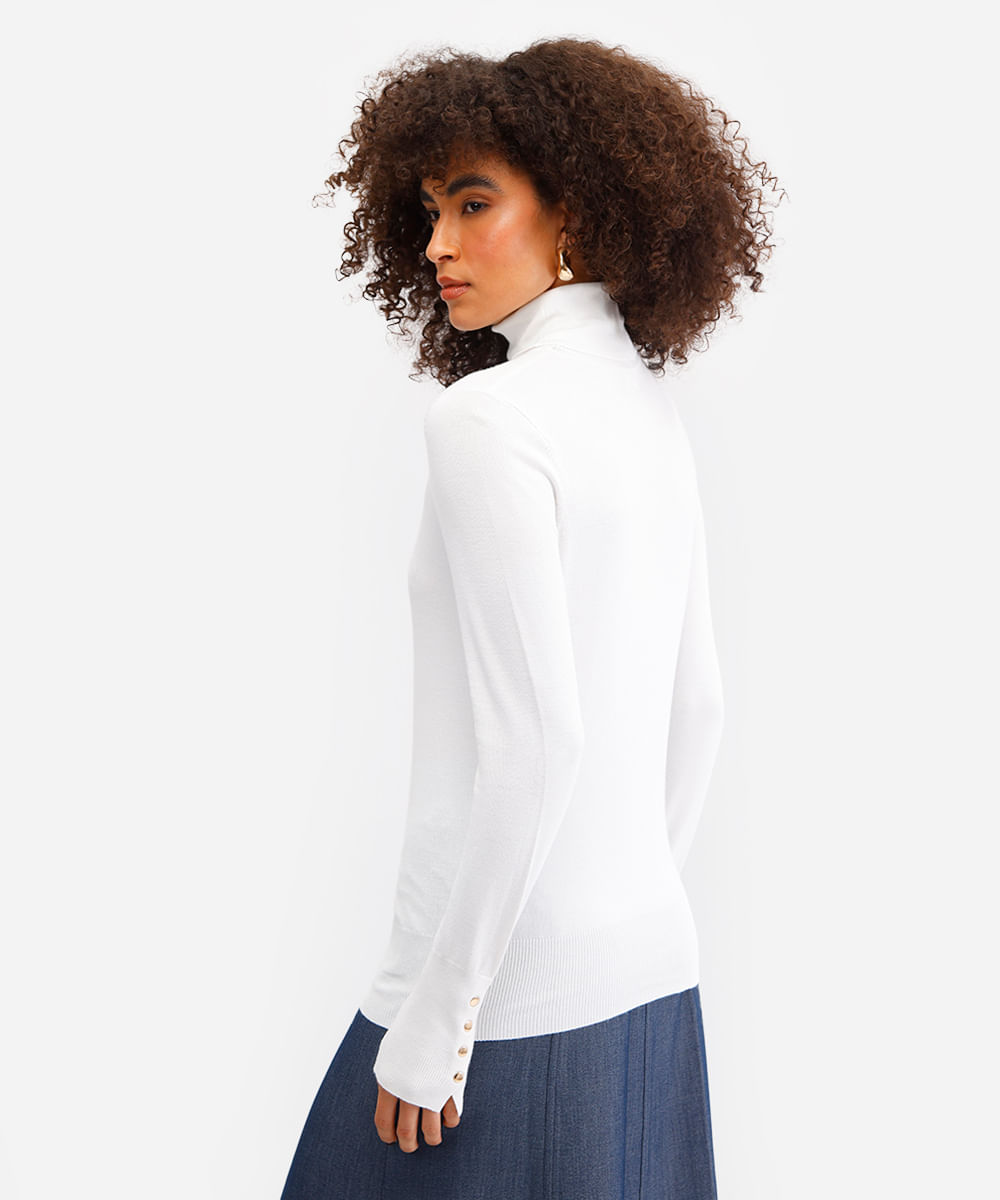 blusa gola alta manga longa botões off white