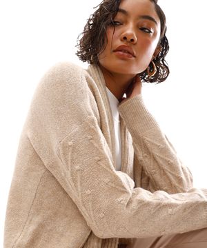 cardigan feminino de tricot texturizado bege
