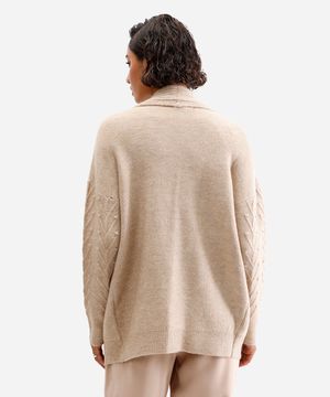 cardigan feminino de tricot texturizado bege