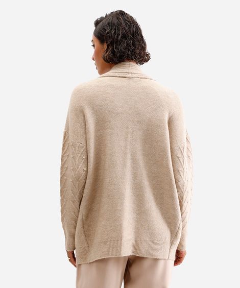 cardigan feminino de tricot texturizado bege