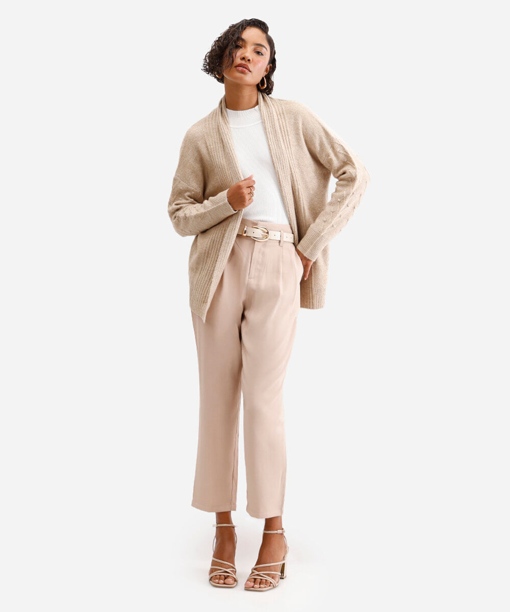 cardigan feminino de tricot texturizado bege