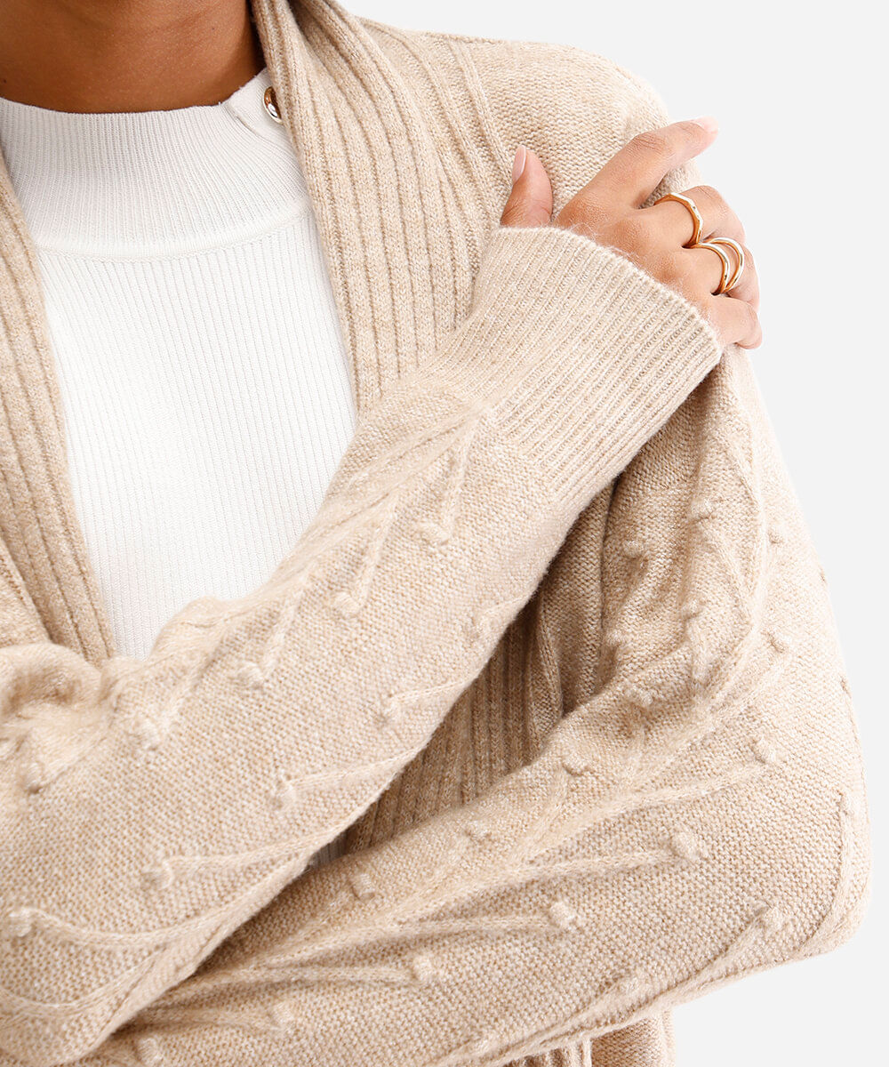 cardigan feminino de tricot texturizado bege