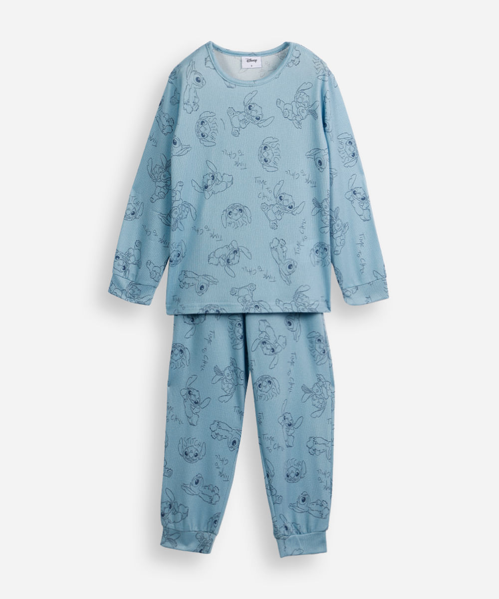 pijama longo infantil time to chill stitch azul