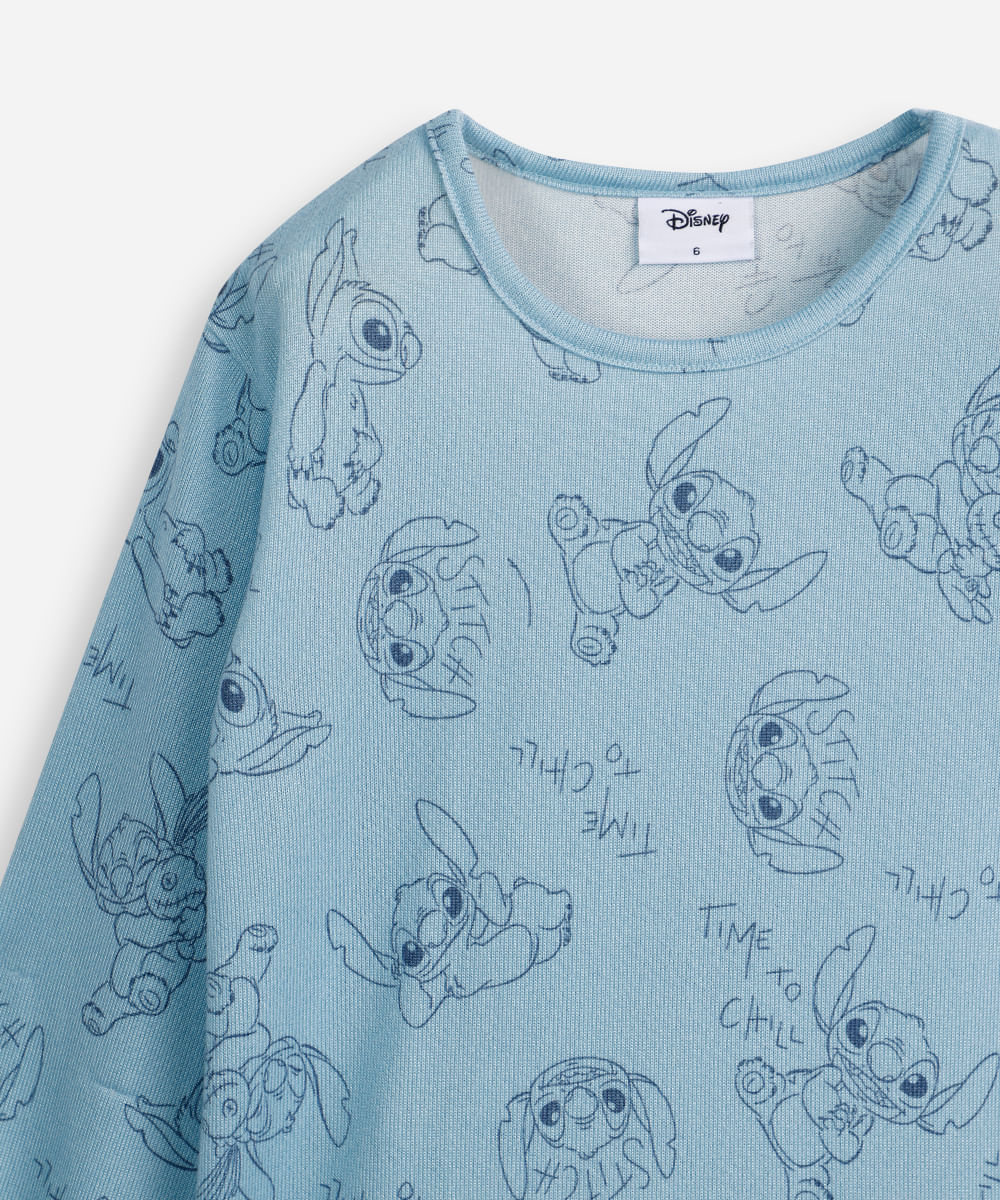 pijama longo infantil time to chill stitch azul