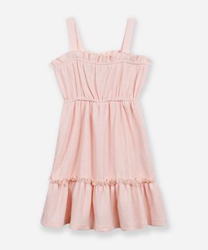 vestido infantil com babados texturizado rosa