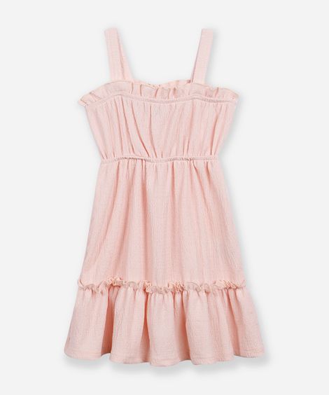 vestido infantil com babados texturizado rosa