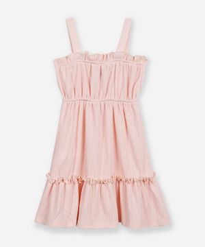 vestido infantil com babados texturizado rosa