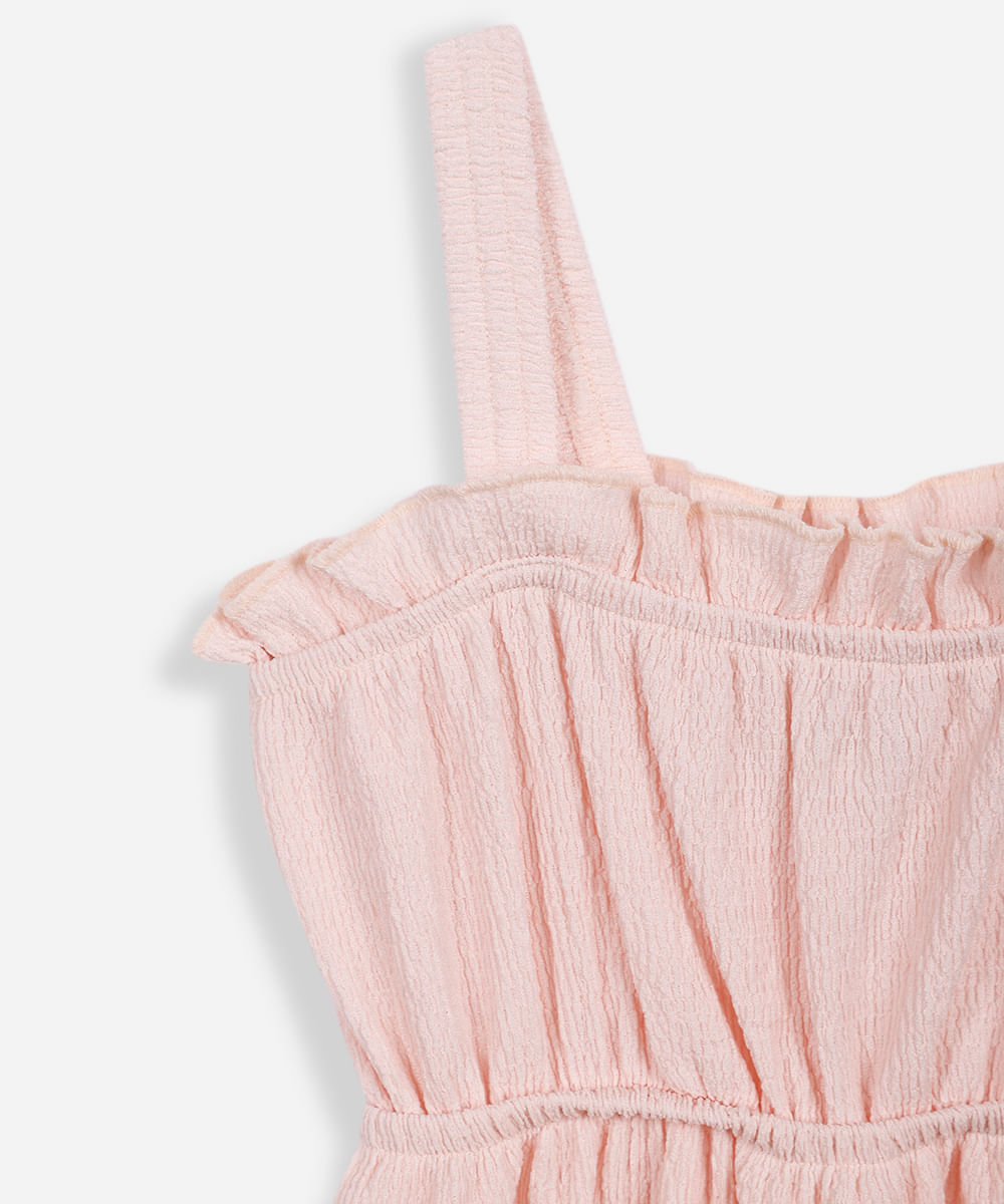 vestido infantil com babados texturizado rosa