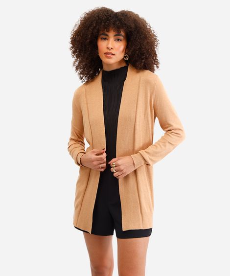 cardigan de tricô detalhe canelado bege