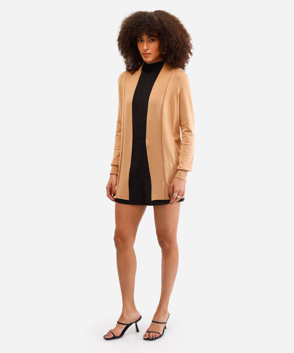 cardigan de tricô detalhe canelado bege