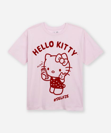 camiseta oversized de algodão juvenil hello kitty rosa