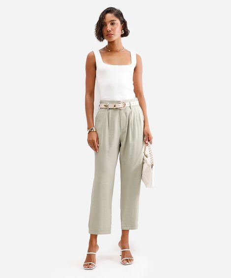 calça de alfaiataria feminina cós elástico verde