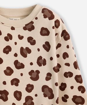 conjunto infantil longo de moletom animal print bege