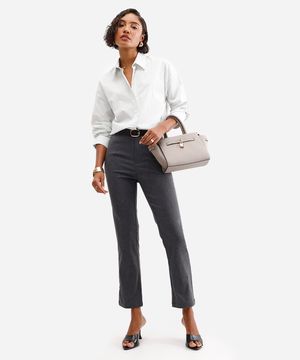 calça skinny feminina cós elástico cinza