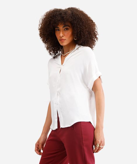 camisa feminina de viscose manga curta off white