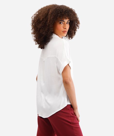 camisa feminina de viscose manga curta off white