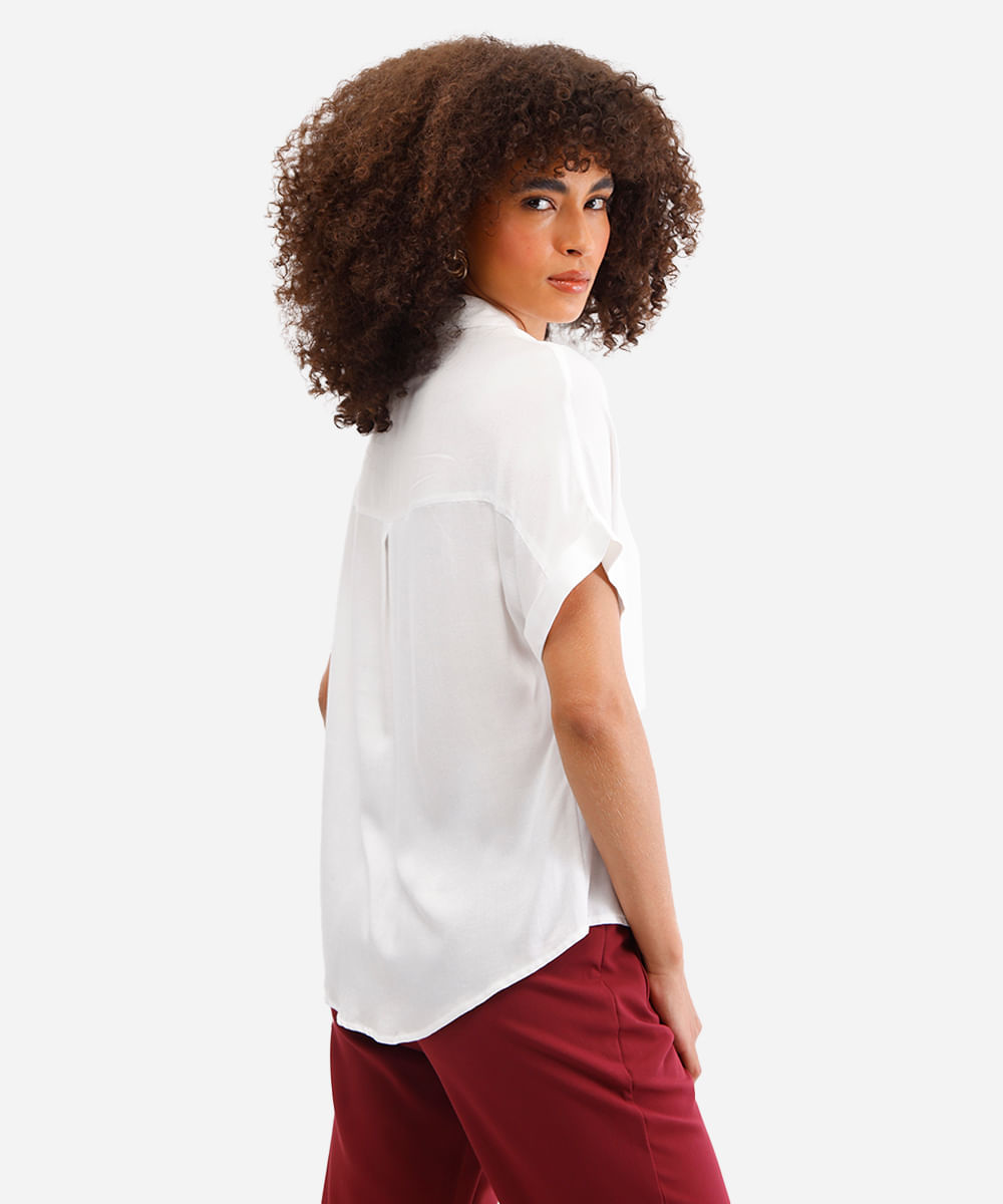 camisa feminina de viscose manga curta off white