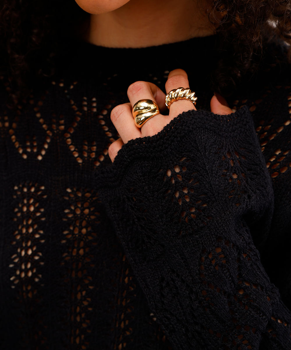 suéter feminino de tricot com babados preto