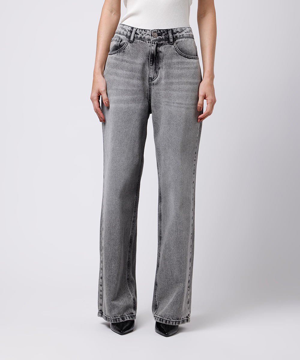 calça reta copenhagen feminina jeans mindset cinza