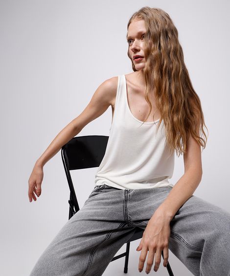 regata feminina de tricot mindset off white