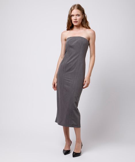 vestido midi feminino sem alça mindset cinza