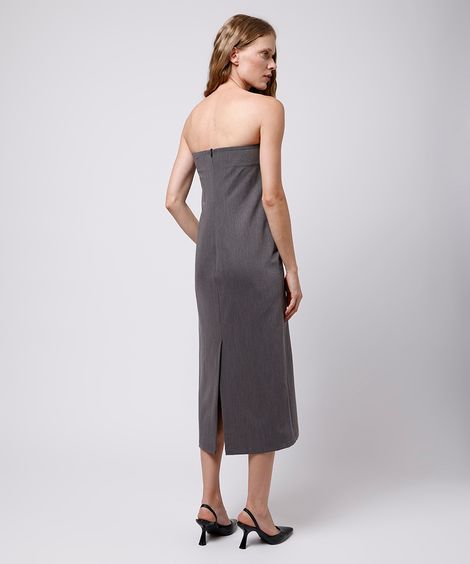 vestido midi feminino sem alça mindset cinza