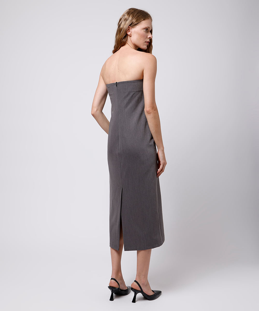 vestido midi feminino sem alça mindset cinza