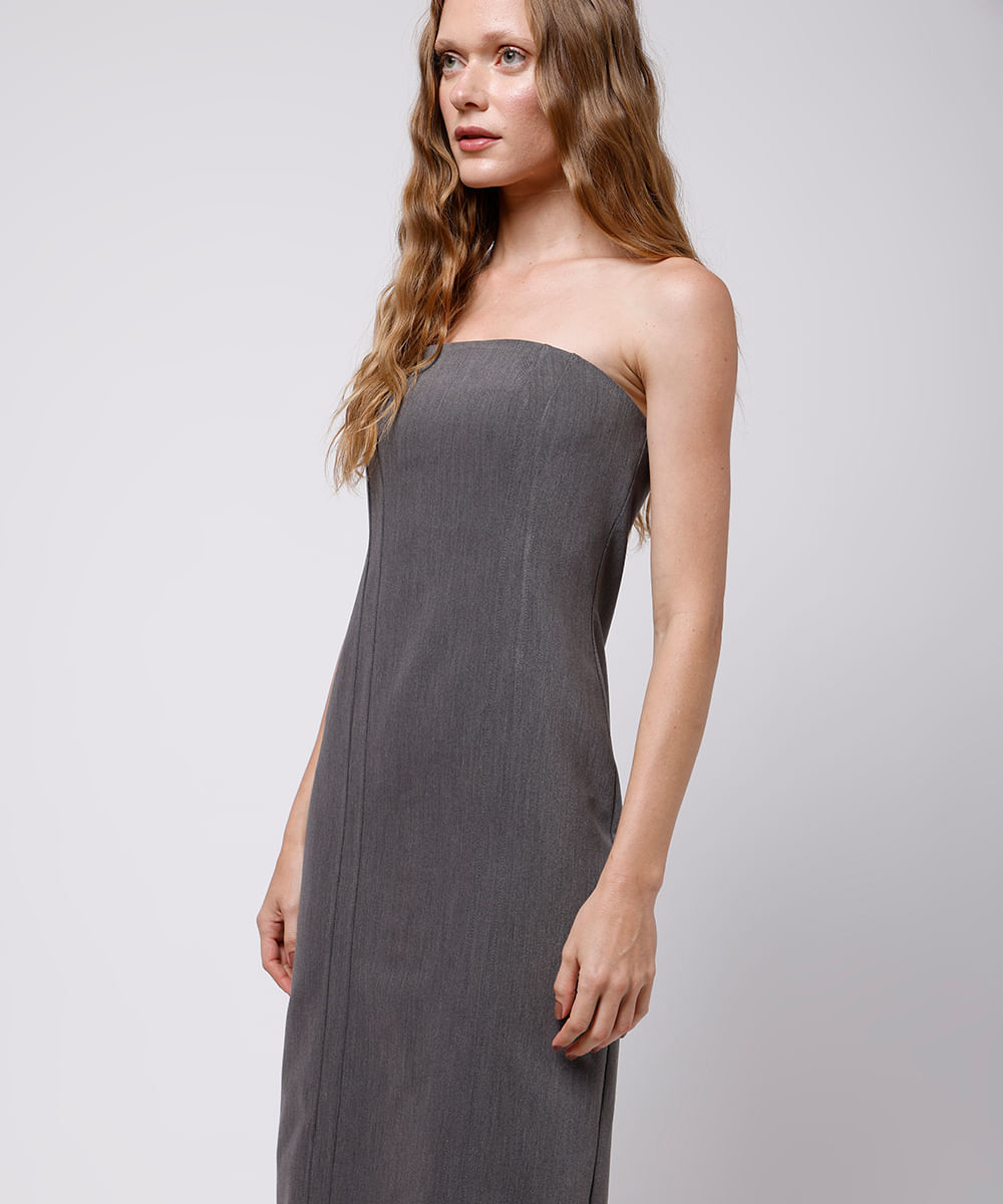 vestido midi feminino sem alça mindset cinza